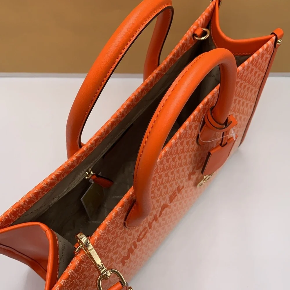Michael Kors Mirella Medium Ombré Logo Tote Bag Poppy  NWT